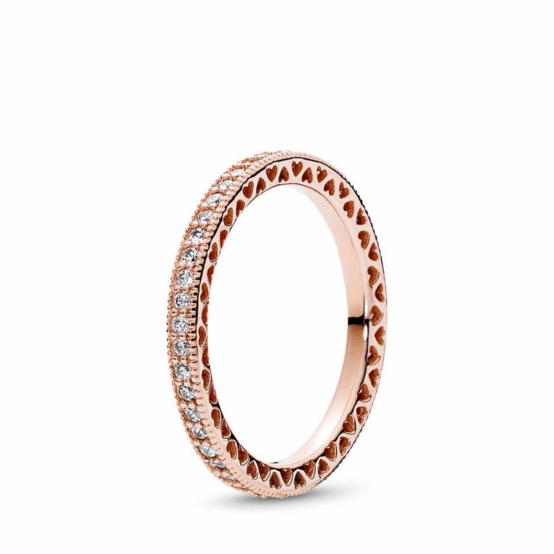 Pandora Sparkle & Hearts Stackable Ring NZ Sale, Pandora Rose™ (469120-NPU)